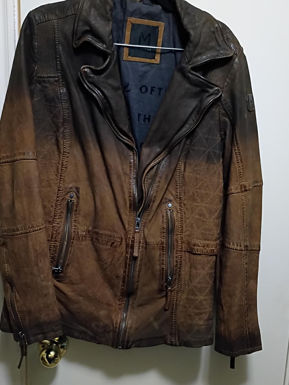 Mauri Brown Ombre Distressed Leather Bomber Jacket